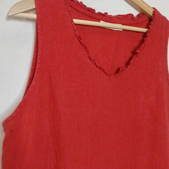 Bryn Walker Vneck Sleeveless Tunic Top Dress Linen Red‎ Ruffle Detail Small A - Picture 4 of 12